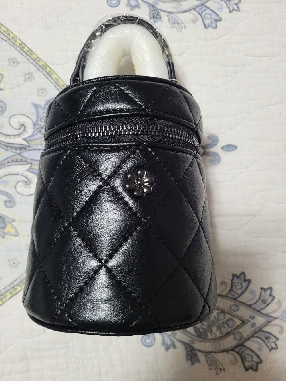 Black Quilted Faux Leather  Top-Handle Bag